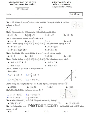 Đề thi giữa kỳ 1 Toán 10 năm 2021 - 2022 trường THPT Cẩm Xuyên - Hà Tĩnh (Mã đề 02)
