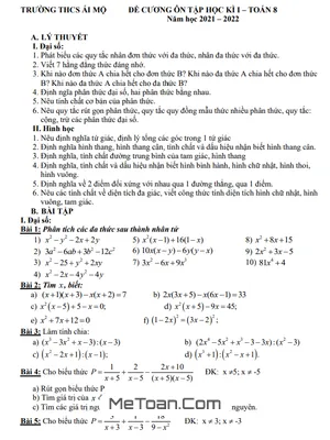 Đề Cương Ôn Tập Học Kì 1 Toán 8 Năm 2021 - 2022 Trường THCS Ái Mộ - Hà Nội