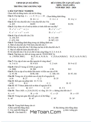 Đề cương ôn tập giữa kỳ 1 Toán 6 năm 2023 - 2024 trường THCS Dương Nội - Hà Nội