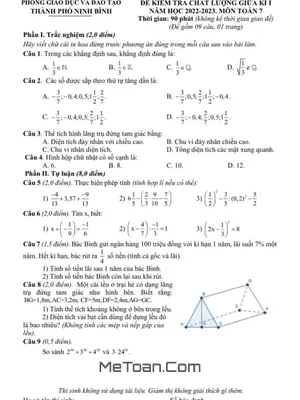 Đề Thi Giữa Kì 1 Toán 7 Năm 2022-2023 Phòng GD&ĐT Ninh Bình