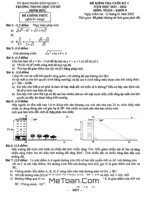 Đề Thi Cuối Kỳ 1 Toán 9 Năm 2021 - 2022 Trường THCS Minh Đức - TP HCM