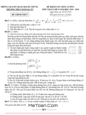 Đề khảo sát Toán 9 năm học 2019 – 2020 trường THCS Ngô Gia Tự – Hà Nội