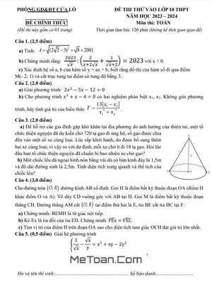 Đề thi thử Toán vào lớp 10 năm 2023 – 2024 phòng GD&ĐT Cửa Lò – Nghệ An