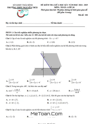 Đề giữa kì 1 Toán 10 năm 2024 - 2025 trường THPT Nguyễn Trãi - Thái Bình