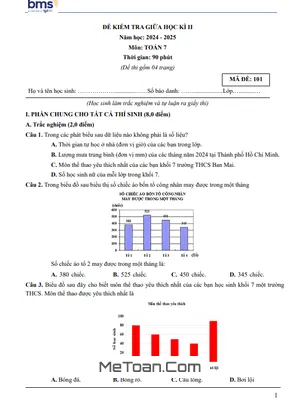 Đề Thi Giữa Học Kì 2 Môn Toán 7 Năm Học 2024 – 2025 Trường Ban Mai School, Hà Nội (Kèm Đáp Án Chi Tiết)