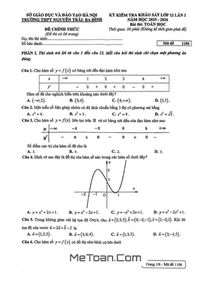 Đề Khảo Sát Toán 12 Lần 1 Năm 2025 – 2026 Trường THPT Nguyễn Trãi – Hà Nội
