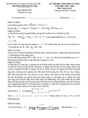 Đề Thi Học Sinh Giỏi Toán 11 Năm 2025 - 2026 Trường THPT Quảng Trị: Bài Tập Độc Đáo và Lời Giải Chi Tiết