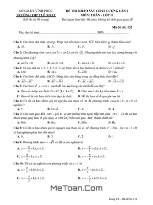 Đề khảo sát Toán 11 lần 1 năm 2022 – 2023 trường THPT Lê Xoay – Vĩnh Phúc