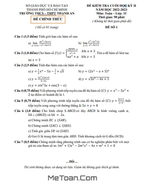 Đề thi cuối kỳ 2 Toán 11 năm 2022 - 2023 trường THCS & THPT Thạnh An - TP.HCM