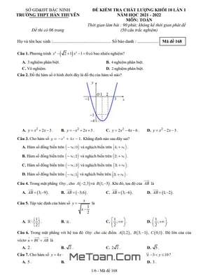 Đề kiểm tra chất lượng Toán 10 lần 1 năm 2021 - 2022 trường Hàn Thuyên - Bắc Ninh