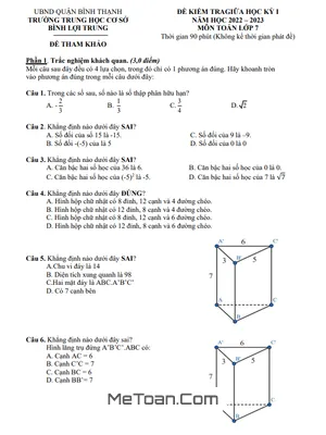 Đề tham khảo giữa kỳ 1 Toán 7 năm 2022 – 2023 trường THCS Bình Lợi Trung – TP HCM