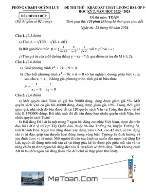 Đề khảo sát Toán 9 năm 2023 - 2024 phòng GD&ĐT Quỳnh Lưu - Nghệ An