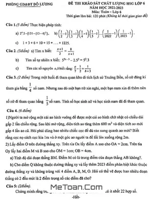 Đề khảo sát HSG Toán 6 năm 2022 - 2023 phòng GD&ĐT Đô Lương - Nghệ An