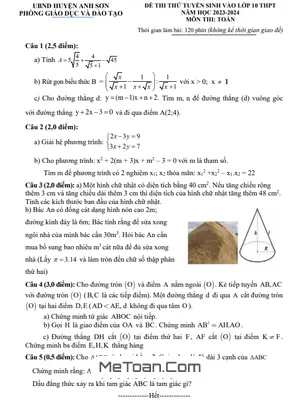 Đề thi thử Toán vào lớp 10 năm 2023 - 2024 phòng GD&ĐT Anh Sơn - Nghệ An