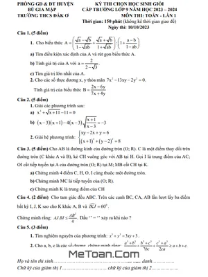 Đề thi HSG Toán 9 lần 1 năm 2023 - 2024 trường THCS Đắk Ơ - Bình Phước