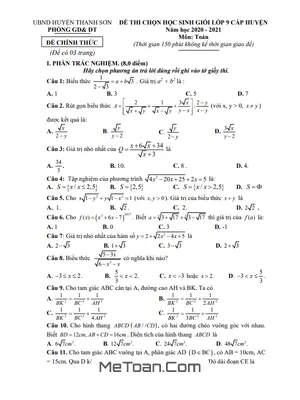 Đề thi HSG Toán 9 cấp huyện năm 2020 - 2021 phòng GD&ĐT Thanh Sơn - Phú Thọ