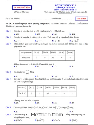 Bộ Đề Thi Thử Cuối Học Kì 1 Toán 11 Năm Học 2025 – 2026 – Thầy Chu Hoàng Minh