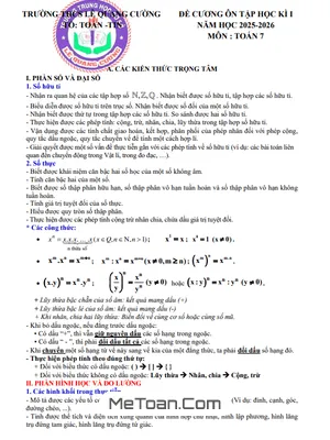 Đề cương Ôn thi Học kì 1 Toán 7 Năm học 2025-2026 Trường THCS Lê Quang Cường TP.HCM