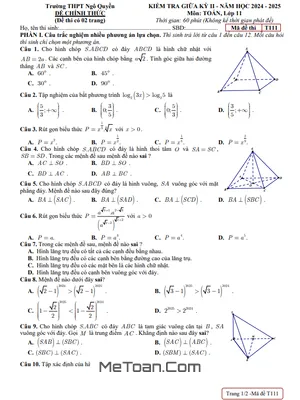 Đề giữa học kỳ 2 Toán 11 năm 2024 – 2025 trường THPT Ngô Quyền – Đồng Nai