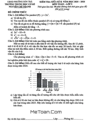 Đề Thi Giữa Học Kì 2 Môn Toán Lớp 9 Năm Học 2025-2026 Trường THCS Nguyễn Chí Thanh, Đà Nẵng