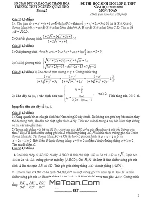 Đề thi HSG Toán 11 năm 2019 - 2020 trường Nguyễn Quán Nho - Thanh Hóa