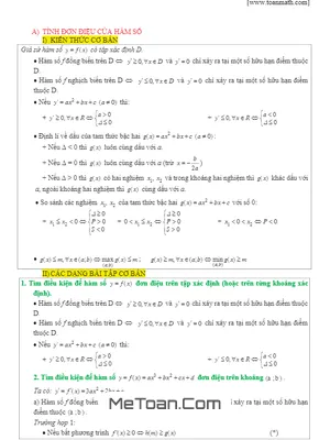 Tóm Tắt Phương Pháp Giải Các Dạng Toán Về Hàm Số Và Đồ Thị - Trương Thế Thiện