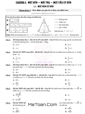 Bài Tập Mặt Nón, Mặt Trụ Và Mặt Cầu Từ Cơ Bản Đến Vận Dụng Cao