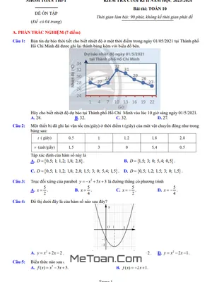 Tuyển Tập 18 Đề Ôn Tập Kiểm Tra Cuối Kì 2 Môn Toán 10 Năm 2023-2024 (70% TN + 30% TL)