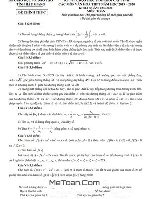 Đề thi HSG Toán THPT cấp tỉnh năm 2019 - 2020 Sở GD&ĐT Hậu Giang