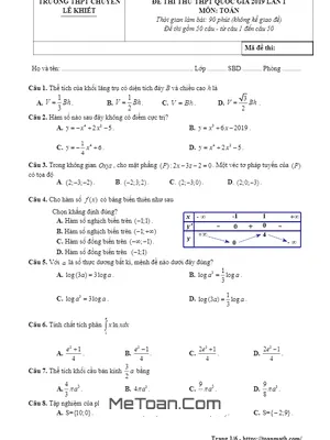 Đề thi thử THPTQG 2019 môn Toán lần 1 trường chuyên Lê Khiết – Quảng Ngãi