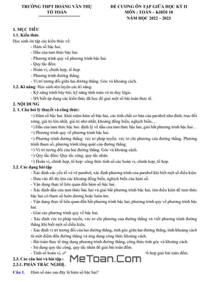 Đề Cương Ôn Tập Giữa Kỳ 2 Toán 10 Năm 2022 - 2023 Trường THPT Hoàng Văn Thụ - Hà Nội
