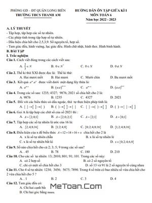 Hướng Dẫn Ôn Tập Giữa Kì 1 Toán Lớp 6 Trường THCS Thanh Am - Năm Học 2022 - 2023