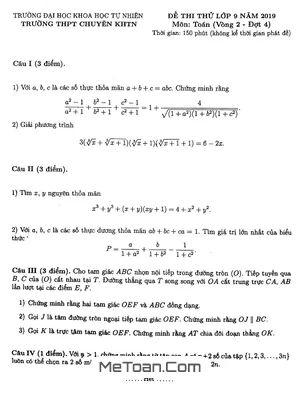 Đề thi thử Toán 9 năm 2019 trường THPT chuyên KHTN - Hà Nội (Vòng 2 - Đợt 4)