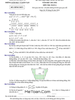 Đề thi HSG huyện Toán 6 năm 2021-2022 phòng GD&ĐT Quế Võ - Bắc Ninh