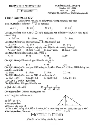 Đề thi giữa kì 1 Toán 9 năm 2023 - 2024 trường THCS Phương Thiện - Hà Giang