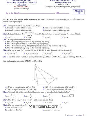 Đề thi giữa kì 1 Toán 11 năm 2024 - 2025 trường Nguyễn Bỉnh Khiêm - Hà Nội