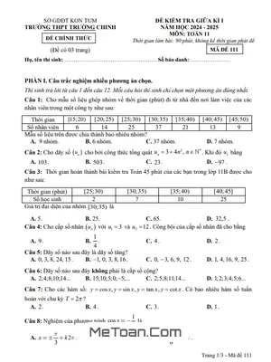 Đề Thi Giữa Kì 1 Toán 11 Năm 2024 - 2025 Trường THPT Trường Chinh - Kon Tum