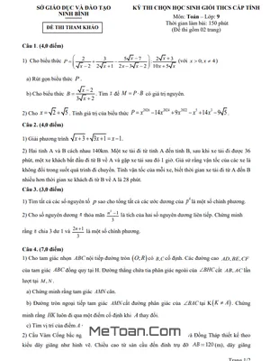 Đề Tham Khảo Chính Thức Kỳ Thi Chọn Học Sinh Giỏi Tỉnh Toán 9 (Năm Học 2025 – 2026) Sở GD&ĐT Ninh Bình
