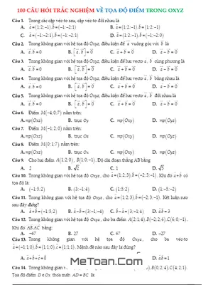 100 Câu Trắc Nghiệm Tọa Độ Điểm Trong Không Gian Oxyz - Hứa Lâm Phong