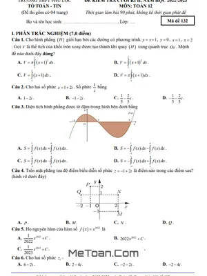 Đề thi cuối kì 2 Toán 12 năm 2022 – 2023 trường THPT Phú Lộc – TT Huế