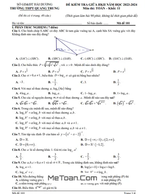 Đề thi giữa HK2 Toán 11 năm 2023 - 2024 trường THPT Quang Trung - Hải Dương