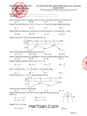 Đáp án và Lời Giải Chi Tiết Đề Minh Họa THPT Quốc Gia 2020 Môn Toán