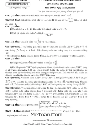 Đề Thi Thử Quốc Gia 2016 Môn Toán - Sở GD&ĐT Hà Nội (Có Đáp Án)