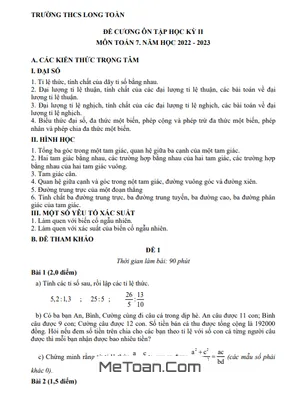 Đề Cương Ôn Tập Học Kỳ 2 Toán 7 Năm 2022-2023 Trường THCS Long Toàn - BRVT