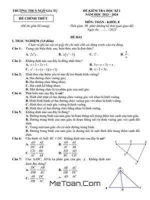 Đề Thi Học Kì 1 Toán 8 Năm 2023 - 2024 Trường THCS Ngô Gia Tự - Hải Phòng