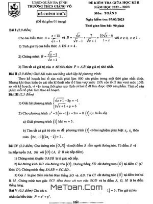 Đề giữa học kì 2 Toán 9 năm 2022 – 2023 trường THCS Giảng Võ – Hà Nội