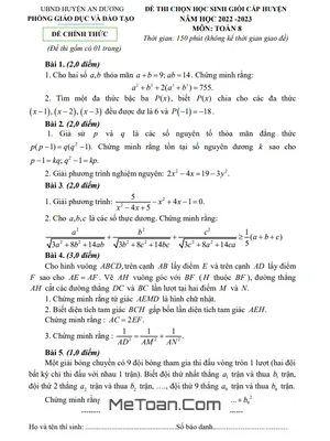 Đề HSG Toán 8 cấp huyện năm 2022-2023 phòng GD&ĐT An Dương - Hải Phòng