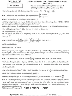 Đề thi thử Toán vào lớp 10 năm 2023 – 2024 trường THPT Gang Thép – Thái Nguyên
