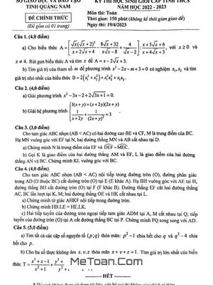 Đề thi học sinh giỏi cấp tỉnh môn Toán THCS năm 2022 - 2023 sở GD&ĐT Quảng Nam