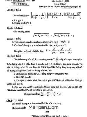 Đề thi chọn HSG Toán 9 vòng 1 năm 2019 - 2020 phòng GD&ĐT Thường Tín - Hà Nội